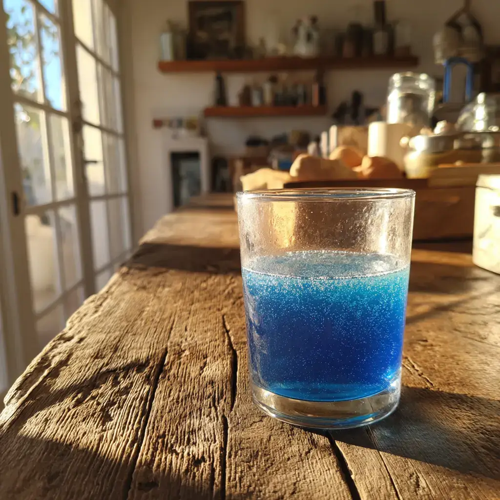 Blue salt trick recipe in a rustic home kitchen setting