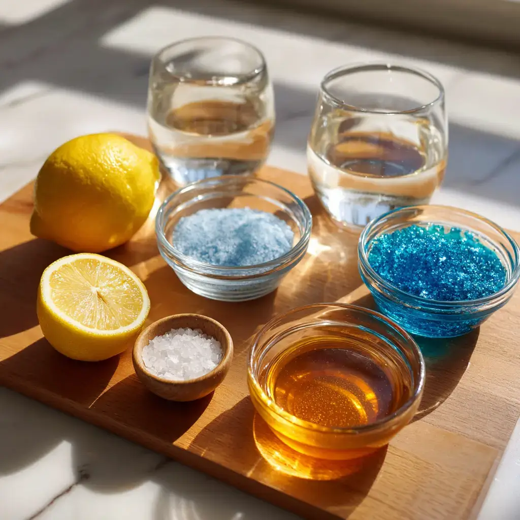 blue-salt-recipe-ingredients Ingredients laid out for the blue salt trick recipe