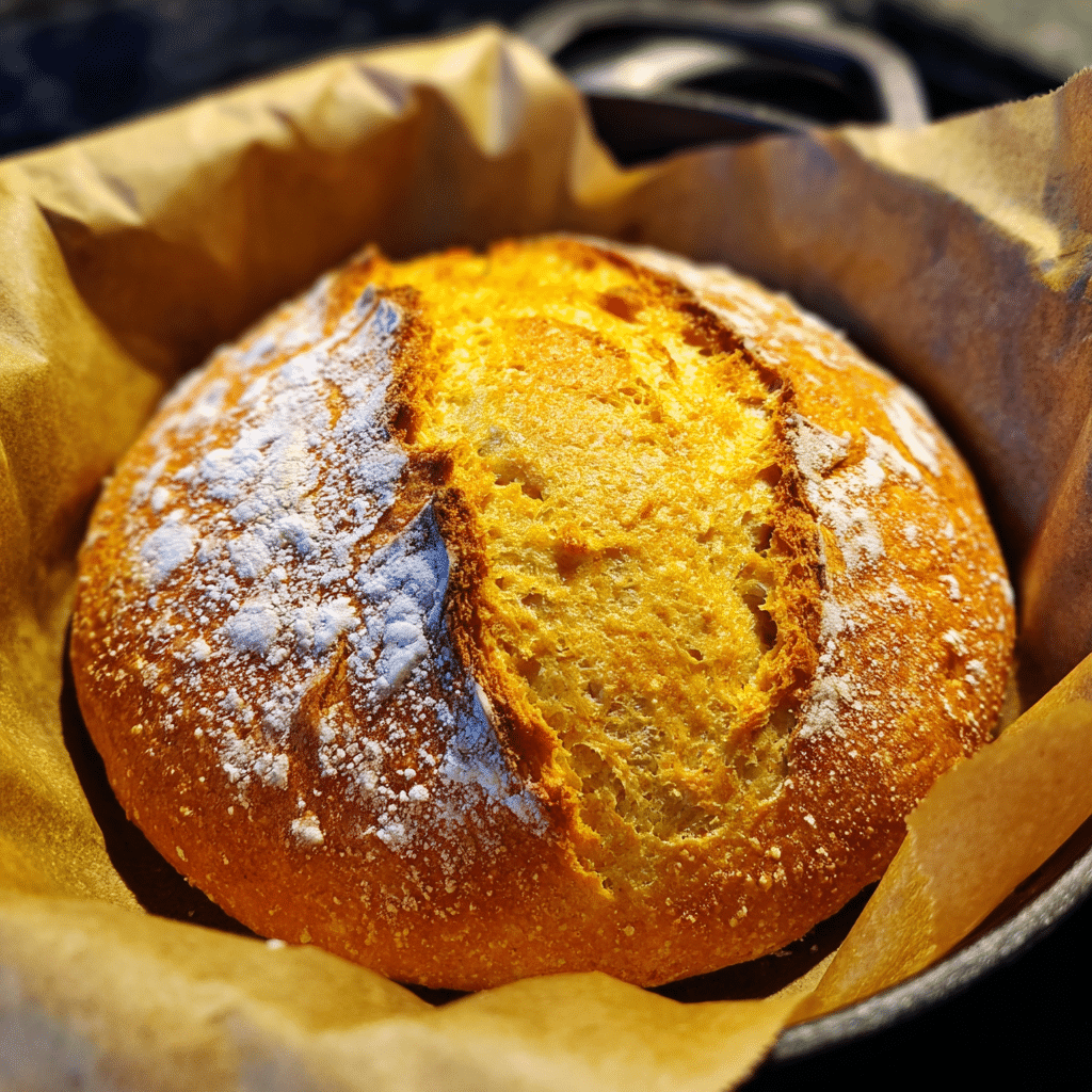 Chickpea flour sourdough bread baking in Dutch oven