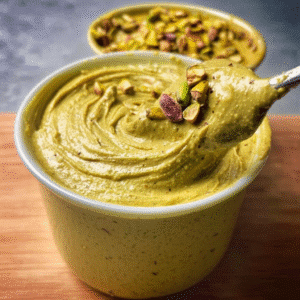creamy pistachio butter in glass jar