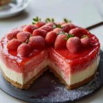 Strawberry Cheesecake 2 Strawberry cheesecake with graham cracker crust and fresh strawberry topping