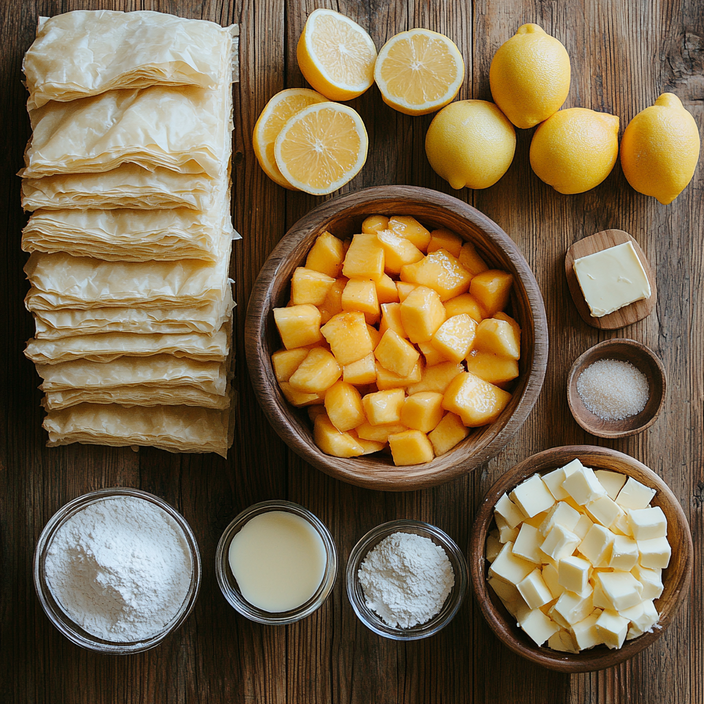 Peach Pie Cruffins Recipe: The Sweet Twist You’ll Fall in Love With 3 saskdev 98455 A bright overhead view of all the ingredients n 5cbdf92e ea78 4609 9000 328d6903b15a 2