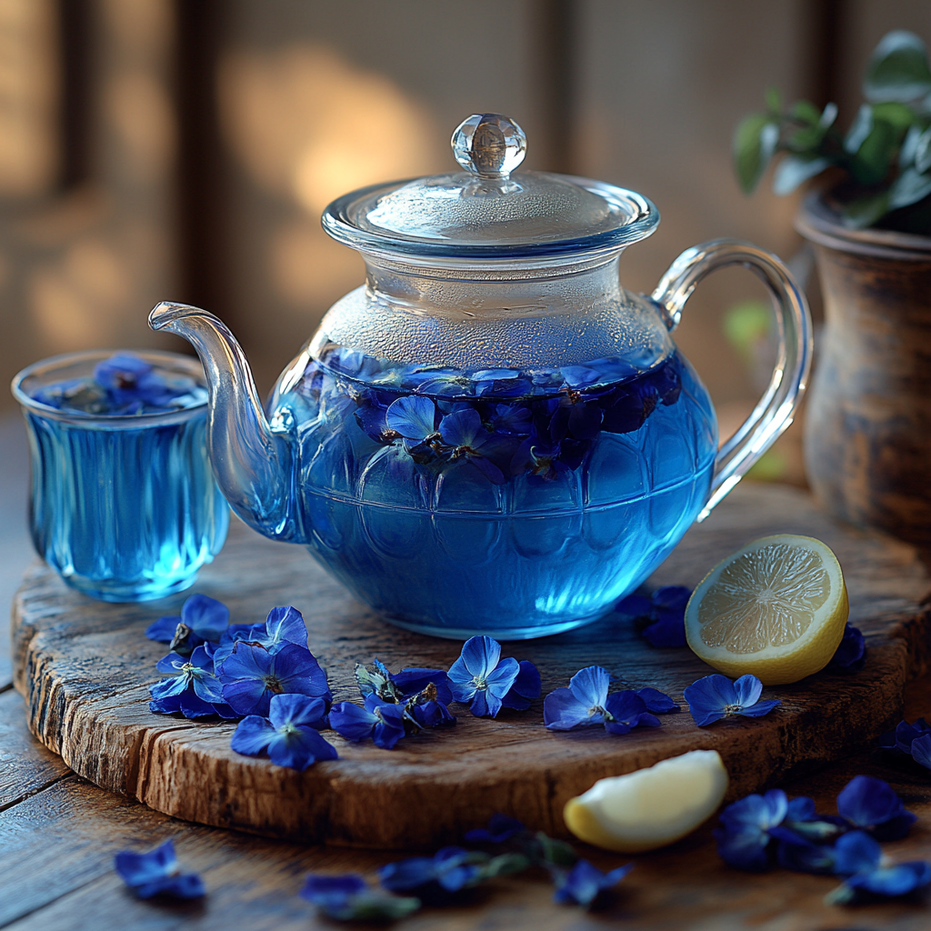 Butterfly Pea Flower Tea: Benefits, Side Effects, and How to Enjoy It 4 saskdev 98455 A glass teapot filled with vibrant deep blue bu 3d12a1be 9460 48a3 ac18 4d5361d46a1a 0