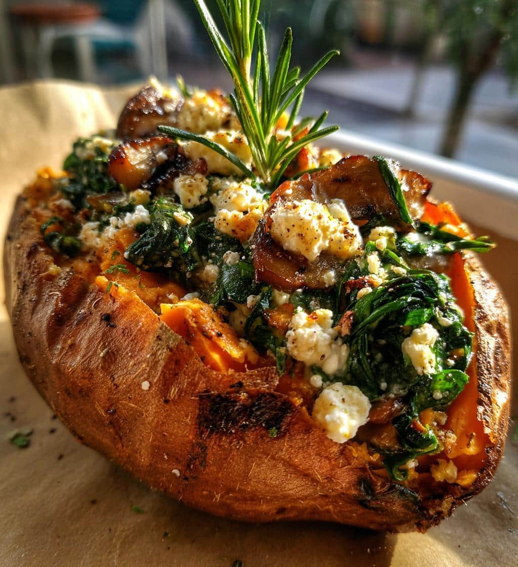 Stuffed Sweet Potatoes with Spinach, Mushroom, Feta, and Rosemary - detail 1