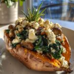 Stuffed Sweet Potatoes with Spinach, Mushroom, Feta, and Rosemary