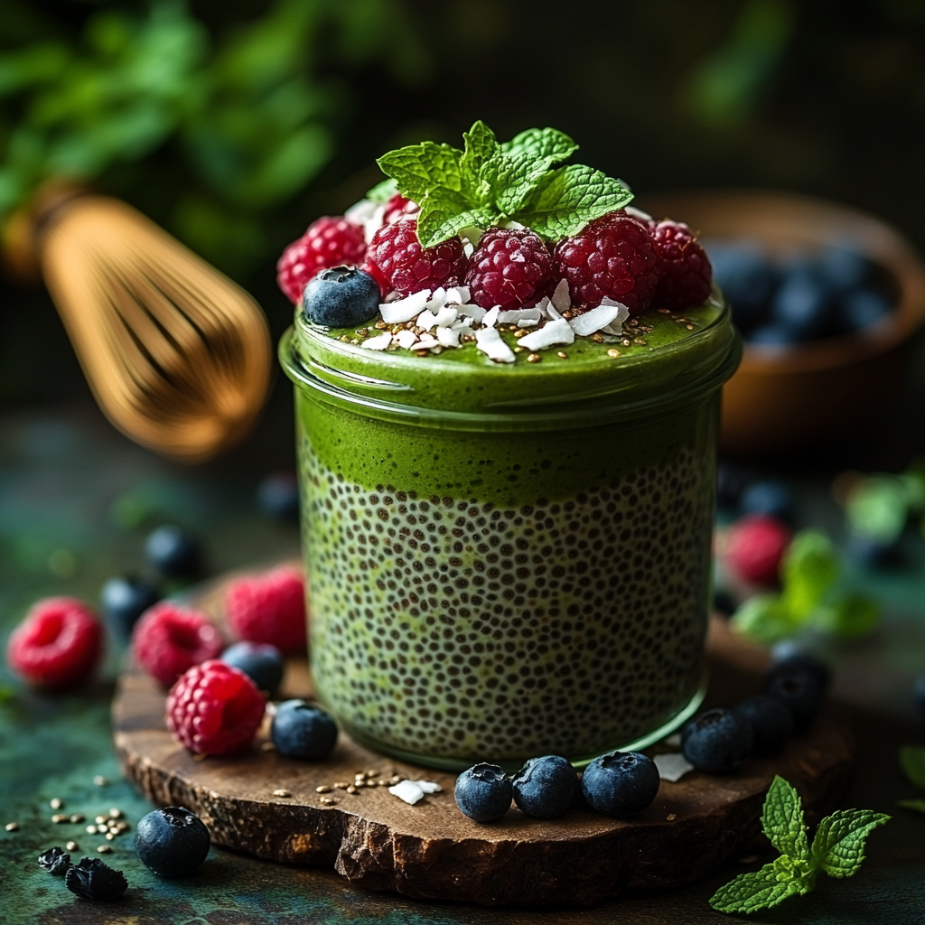 Matcha Chia Pudding: A Creamy and Energizing Treat 3 saskdev 98455 Creamy matcha chia pudding served in a clear gl 3714b4c0 1c1b 41a4 b8eb f7d377ee6f2c 2